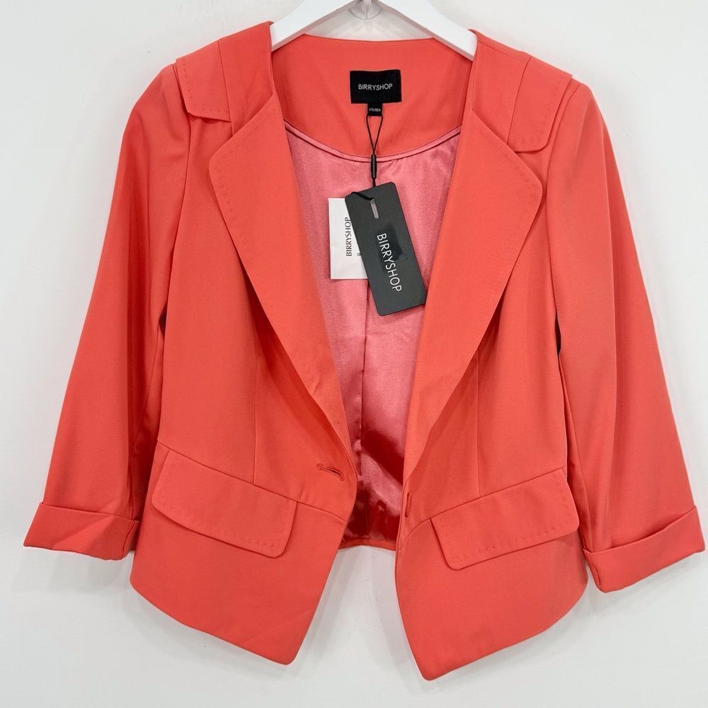 Birryshop Coral Orange Asian Lined Sprin Summer Blazer Jacket NEW - Picture 5 of 16